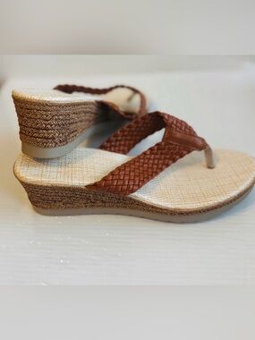 Braided Brown Wedge Thong Sandals for Women